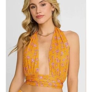 Beach Bunny Saddie Women's Wrap Top Orange Floral Swim Cover